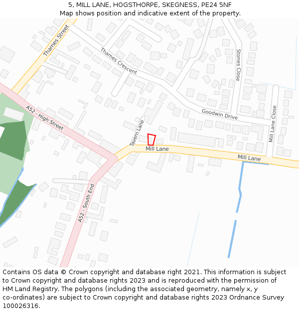 5, MILL LANE, HOGSTHORPE, SKEGNESS, PE24 5NF: Location map and indicative extent of plot