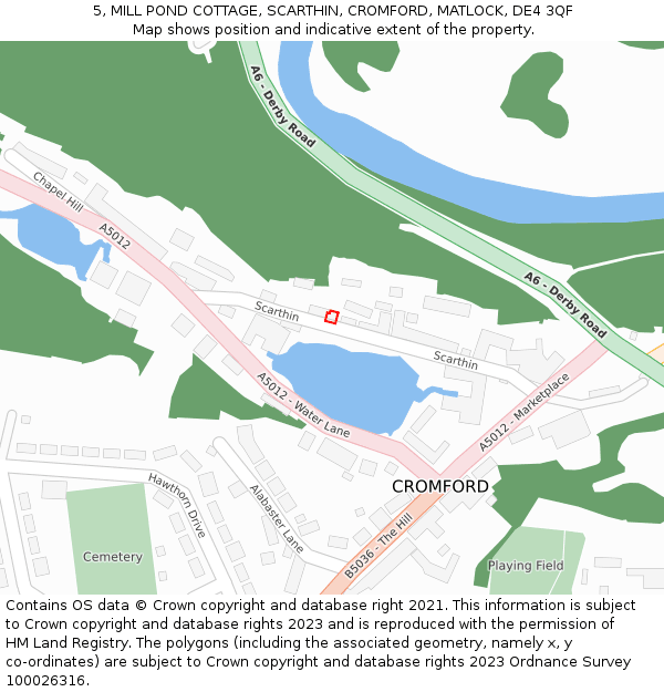 5, MILL POND COTTAGE, SCARTHIN, CROMFORD, MATLOCK, DE4 3QF: Location map and indicative extent of plot