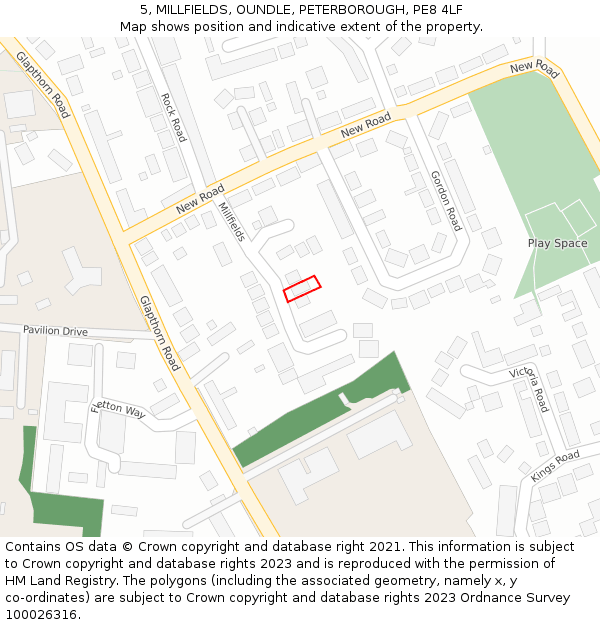 5, MILLFIELDS, OUNDLE, PETERBOROUGH, PE8 4LF: Location map and indicative extent of plot