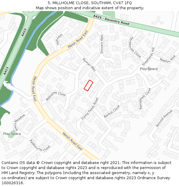 5, MILLHOLME CLOSE, SOUTHAM, CV47 1FQ: Location map and indicative extent of plot