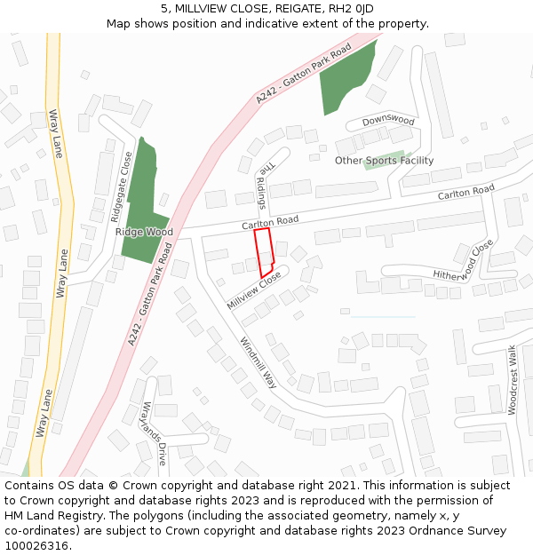 5, MILLVIEW CLOSE, REIGATE, RH2 0JD: Location map and indicative extent of plot