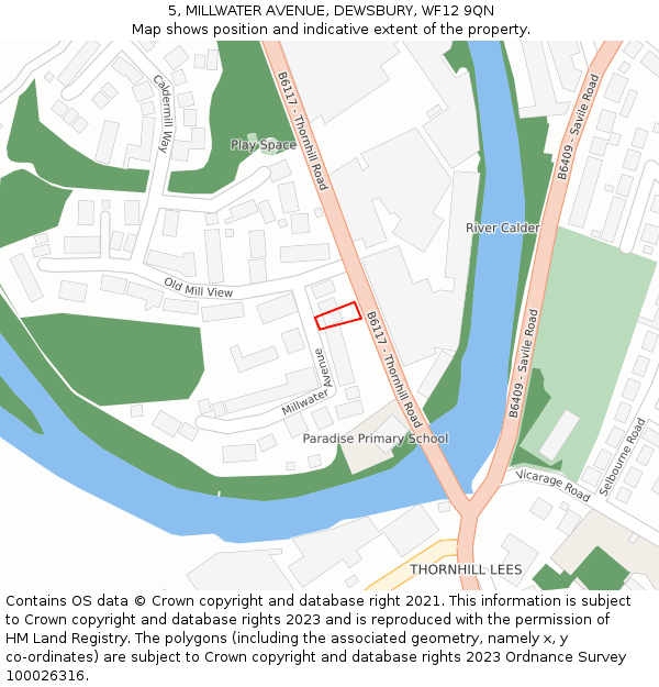 5, MILLWATER AVENUE, DEWSBURY, WF12 9QN: Location map and indicative extent of plot