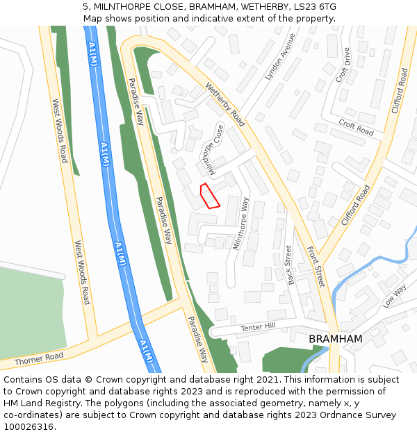 5, MILNTHORPE CLOSE, BRAMHAM, WETHERBY, LS23 6TG: Location map and indicative extent of plot
