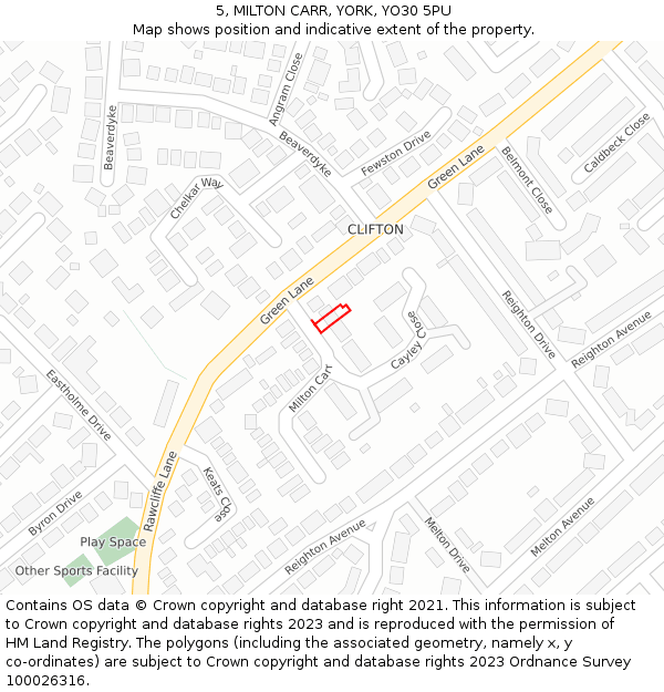 5, MILTON CARR, YORK, YO30 5PU: Location map and indicative extent of plot