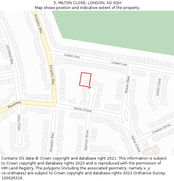 5, MILTON CLOSE, LONDON, N2 0QH: Location map and indicative extent of plot