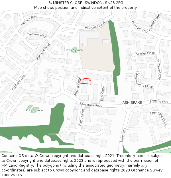 5, MINSTER CLOSE, SWINDON, SN25 2FG: Location map and indicative extent of plot