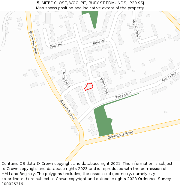 5, MITRE CLOSE, WOOLPIT, BURY ST EDMUNDS, IP30 9SJ: Location map and indicative extent of plot