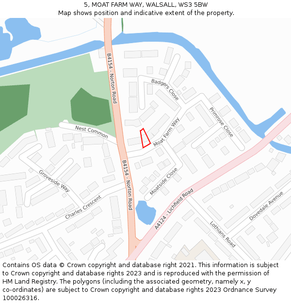 5, MOAT FARM WAY, WALSALL, WS3 5BW: Location map and indicative extent of plot