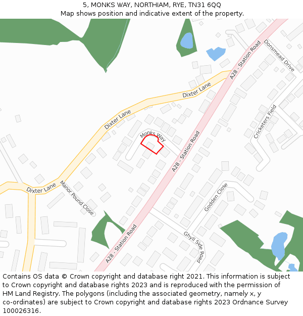 5, MONKS WAY, NORTHIAM, RYE, TN31 6QQ: Location map and indicative extent of plot