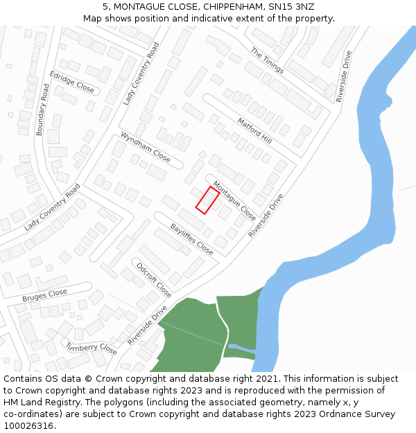 5, MONTAGUE CLOSE, CHIPPENHAM, SN15 3NZ: Location map and indicative extent of plot