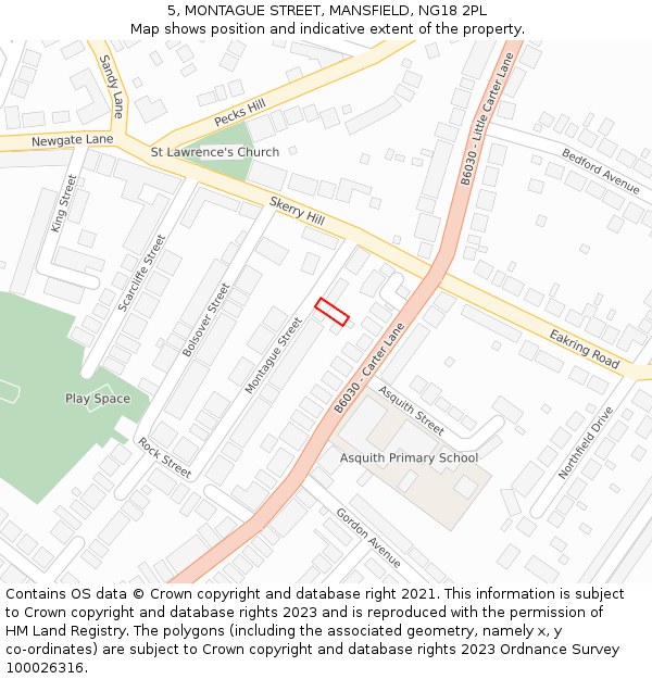 5, MONTAGUE STREET, MANSFIELD, NG18 2PL: Location map and indicative extent of plot