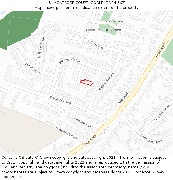 5, MONTROSE COURT, GOOLE, DN14 5XZ: Location map and indicative extent of plot