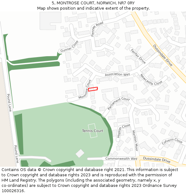 5, MONTROSE COURT, NORWICH, NR7 0RY: Location map and indicative extent of plot