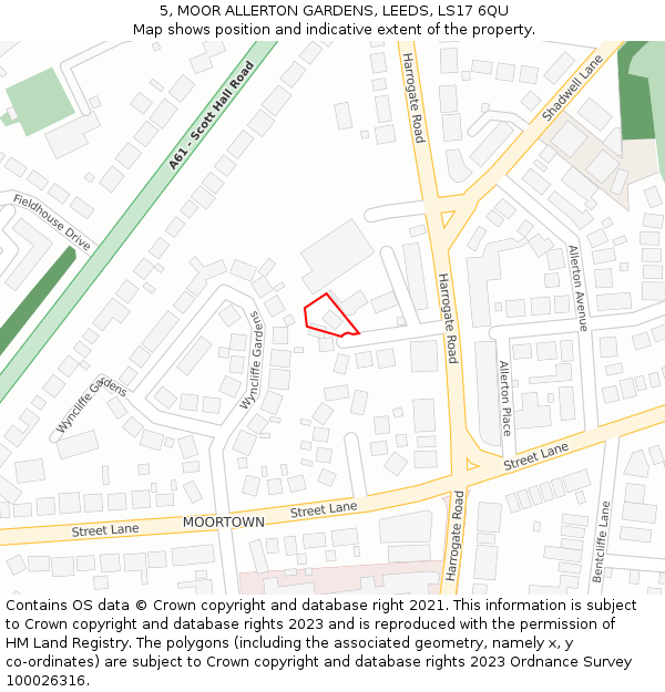 5, MOOR ALLERTON GARDENS, LEEDS, LS17 6QU: Location map and indicative extent of plot