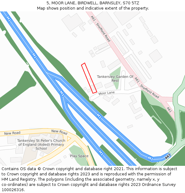 5, MOOR LANE, BIRDWELL, BARNSLEY, S70 5TZ: Location map and indicative extent of plot