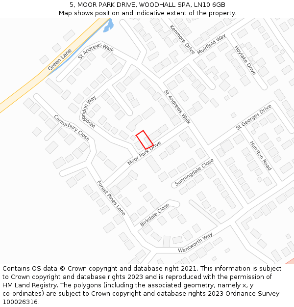 5, MOOR PARK DRIVE, WOODHALL SPA, LN10 6GB: Location map and indicative extent of plot