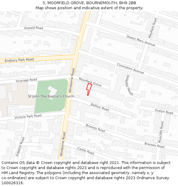 5, MOORFIELD GROVE, BOURNEMOUTH, BH9 2BB: Location map and indicative extent of plot