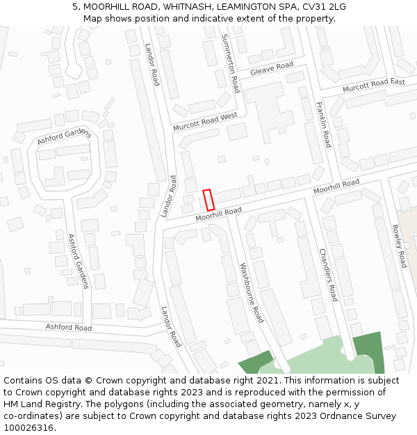 5, MOORHILL ROAD, WHITNASH, LEAMINGTON SPA, CV31 2LG: Location map and indicative extent of plot