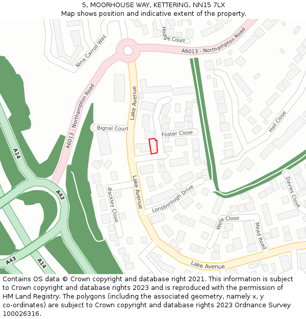 5, MOORHOUSE WAY, KETTERING, NN15 7LX: Location map and indicative extent of plot