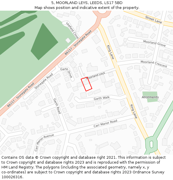 5, MOORLAND LEYS, LEEDS, LS17 5BD: Location map and indicative extent of plot