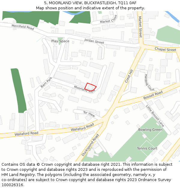 5, MOORLAND VIEW, BUCKFASTLEIGH, TQ11 0AF: Location map and indicative extent of plot