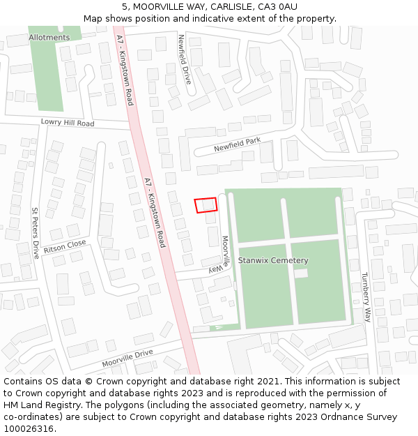 5, MOORVILLE WAY, CARLISLE, CA3 0AU: Location map and indicative extent of plot