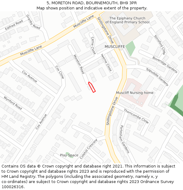 5, MORETON ROAD, BOURNEMOUTH, BH9 3PR: Location map and indicative extent of plot