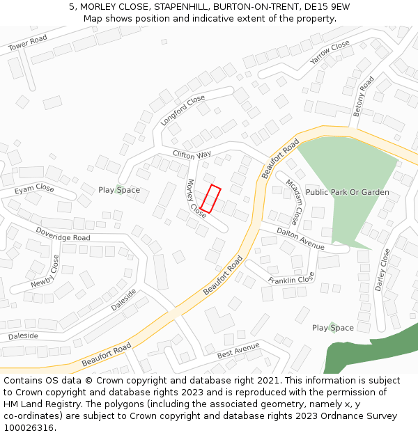 5, MORLEY CLOSE, STAPENHILL, BURTON-ON-TRENT, DE15 9EW: Location map and indicative extent of plot