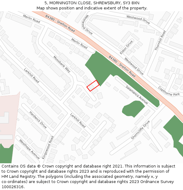 5, MORNINGTON CLOSE, SHREWSBURY, SY3 8XN: Location map and indicative extent of plot