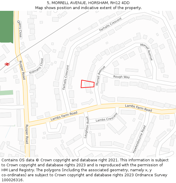 5, MORRELL AVENUE, HORSHAM, RH12 4DD: Location map and indicative extent of plot