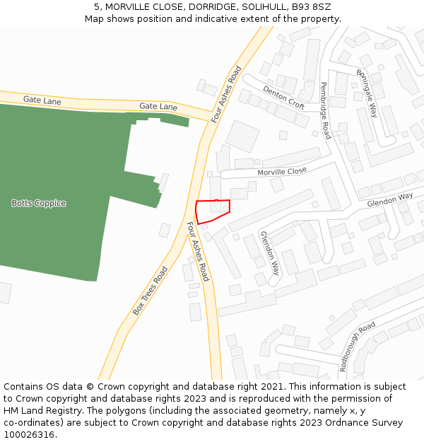 5, MORVILLE CLOSE, DORRIDGE, SOLIHULL, B93 8SZ: Location map and indicative extent of plot
