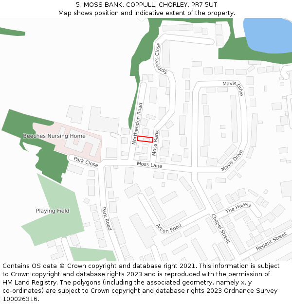 5, MOSS BANK, COPPULL, CHORLEY, PR7 5UT: Location map and indicative extent of plot