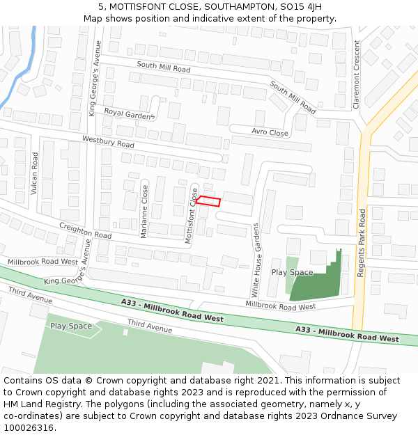 5, MOTTISFONT CLOSE, SOUTHAMPTON, SO15 4JH: Location map and indicative extent of plot