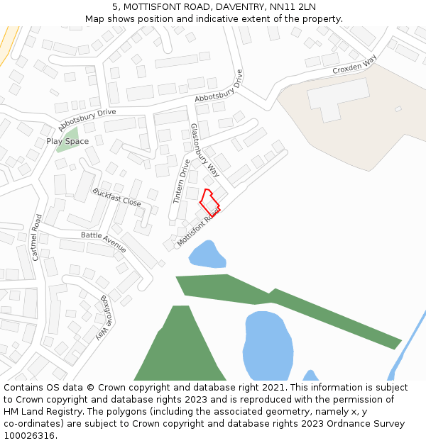 5, MOTTISFONT ROAD, DAVENTRY, NN11 2LN: Location map and indicative extent of plot