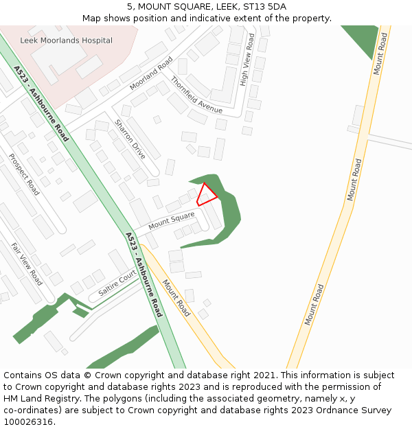 5, MOUNT SQUARE, LEEK, ST13 5DA: Location map and indicative extent of plot