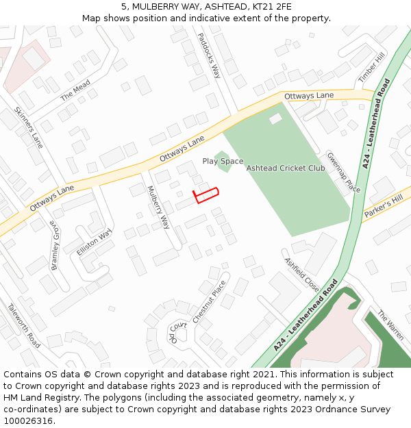 5, MULBERRY WAY, ASHTEAD, KT21 2FE: Location map and indicative extent of plot