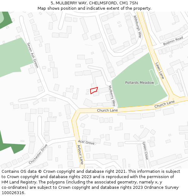 5, MULBERRY WAY, CHELMSFORD, CM1 7SN: Location map and indicative extent of plot