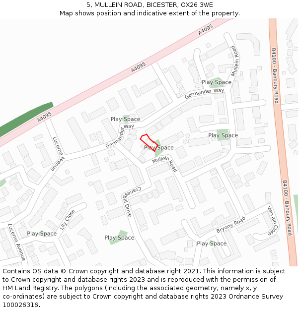 5, MULLEIN ROAD, BICESTER, OX26 3WE: Location map and indicative extent of plot