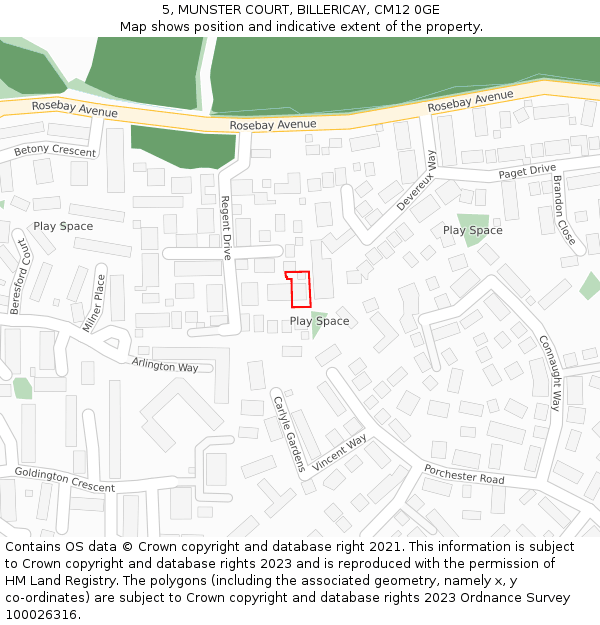 5, MUNSTER COURT, BILLERICAY, CM12 0GE: Location map and indicative extent of plot