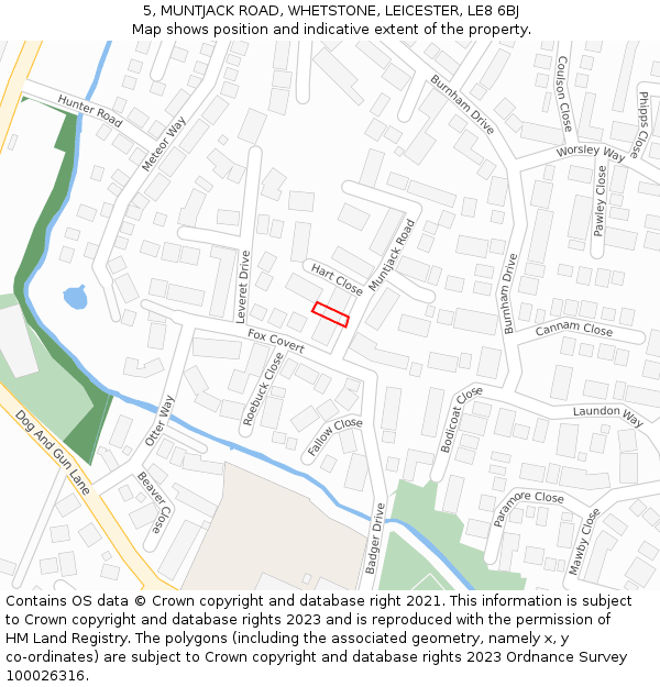 5, MUNTJACK ROAD, WHETSTONE, LEICESTER, LE8 6BJ: Location map and indicative extent of plot