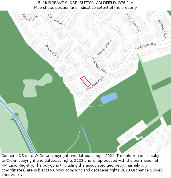 5, MUSGRAVE CLOSE, SUTTON COLDFIELD, B76 1LA: Location map and indicative extent of plot