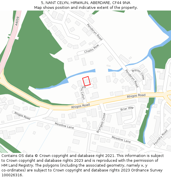 5, NANT CELYN, HIRWAUN, ABERDARE, CF44 9NA: Location map and indicative extent of plot