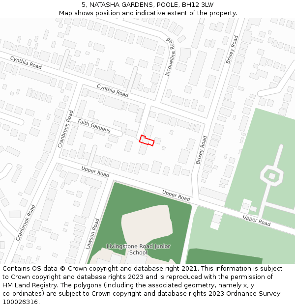 5, NATASHA GARDENS, POOLE, BH12 3LW: Location map and indicative extent of plot