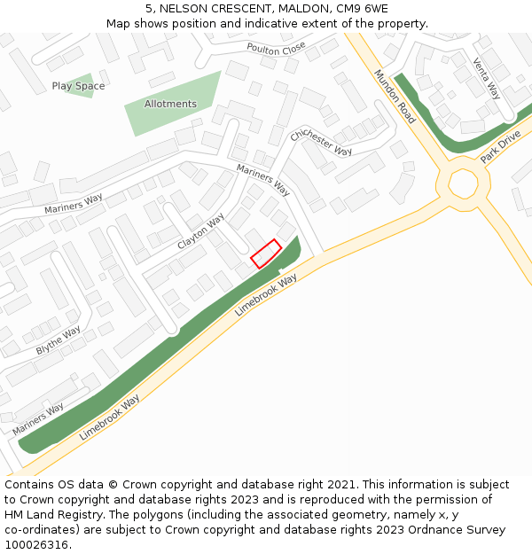 5, NELSON CRESCENT, MALDON, CM9 6WE: Location map and indicative extent of plot