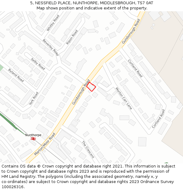 5, NESSFIELD PLACE, NUNTHORPE, MIDDLESBROUGH, TS7 0AT: Location map and indicative extent of plot