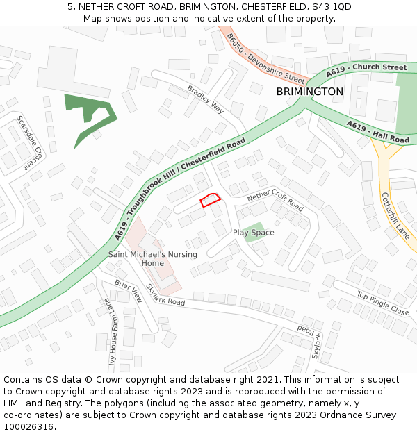 5, NETHER CROFT ROAD, BRIMINGTON, CHESTERFIELD, S43 1QD: Location map and indicative extent of plot