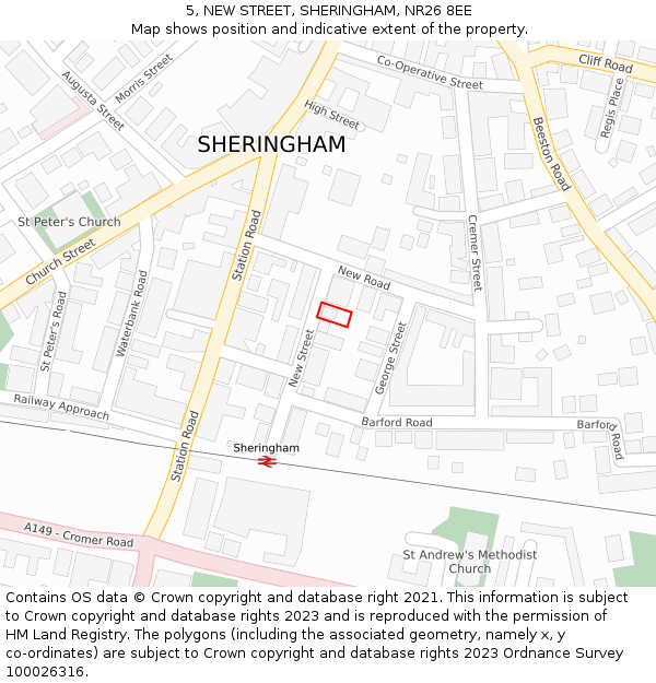 5, NEW STREET, SHERINGHAM, NR26 8EE: Location map and indicative extent of plot