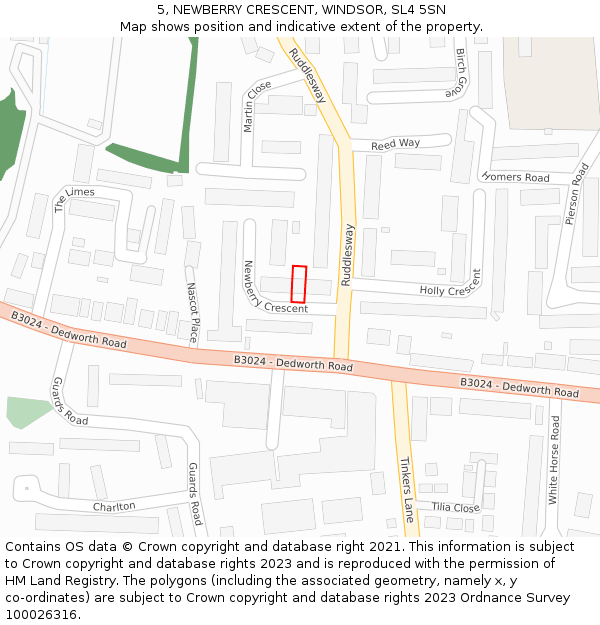 5, NEWBERRY CRESCENT, WINDSOR, SL4 5SN: Location map and indicative extent of plot
