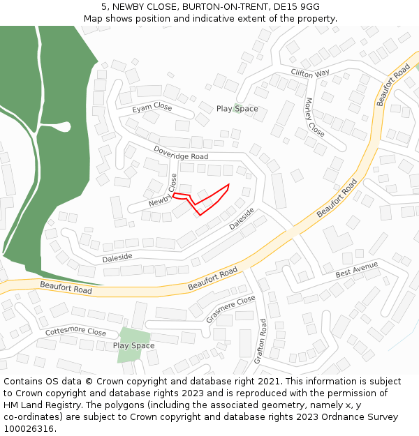 5, NEWBY CLOSE, BURTON-ON-TRENT, DE15 9GG: Location map and indicative extent of plot