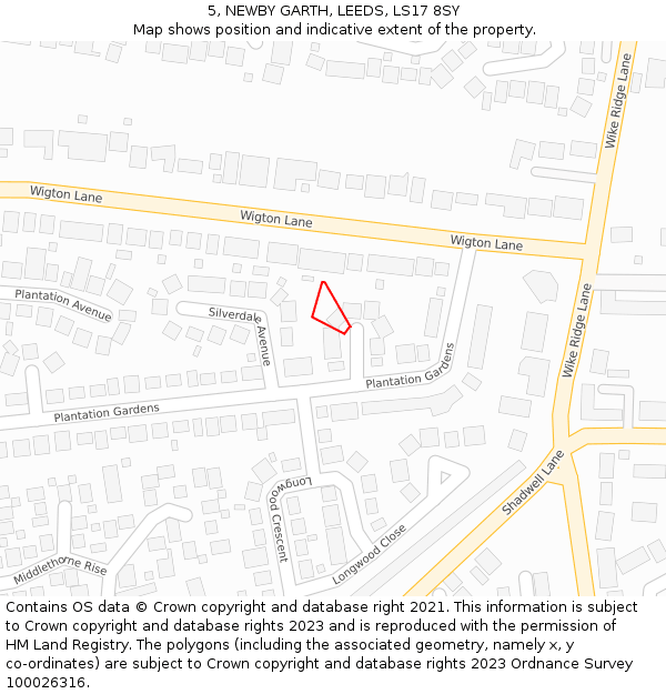 5, NEWBY GARTH, LEEDS, LS17 8SY: Location map and indicative extent of plot